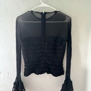 Black mesh & ruffle top